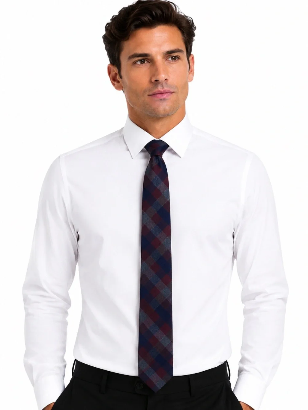 Chaps Tie Burgundy Navy Blue Gray Tartan Plaid Preppy Academic Dapper Menswear